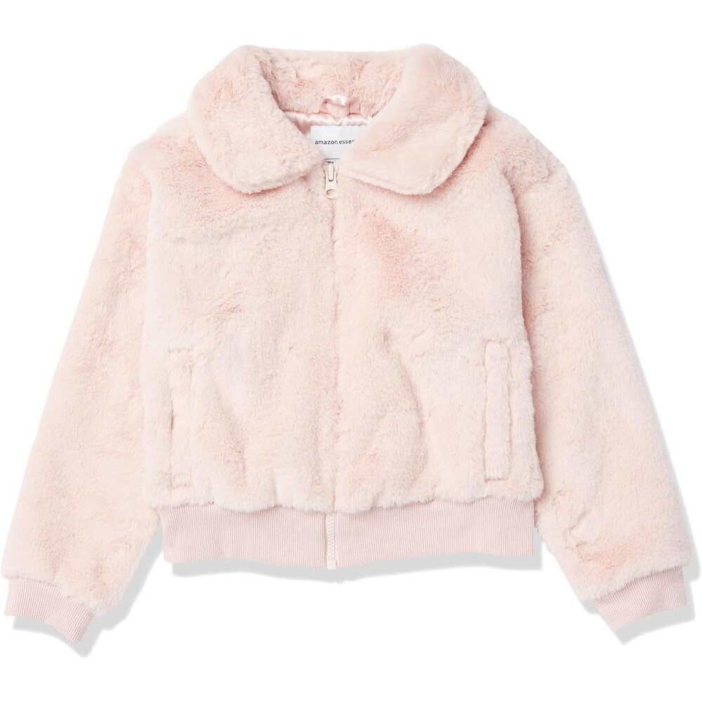 Elegant Girls' Faux Fur Jacket - Cropped Style with Functional Pockets